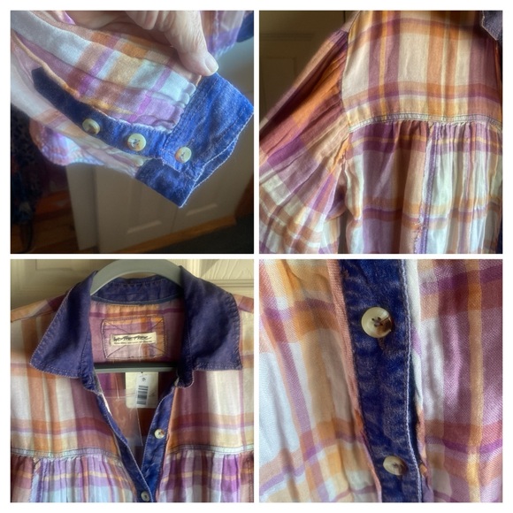 FREE PEOPLE NWT Oversized Olivia Plaid 100% Cotton Flannel Button Down Top - Picture 6 of 12